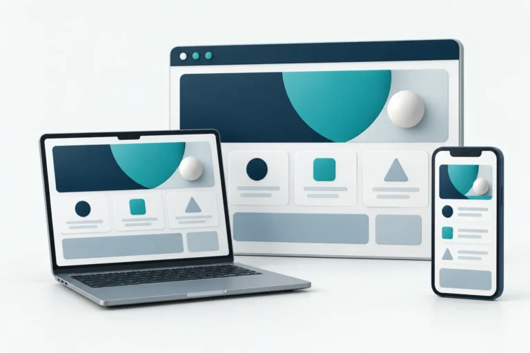 Illustration of responsive website layouts on a laptop and mobile device